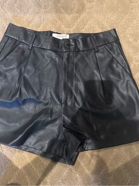 Vibrant Black Faux Leather High-Rise Pleated Women’s Shorts